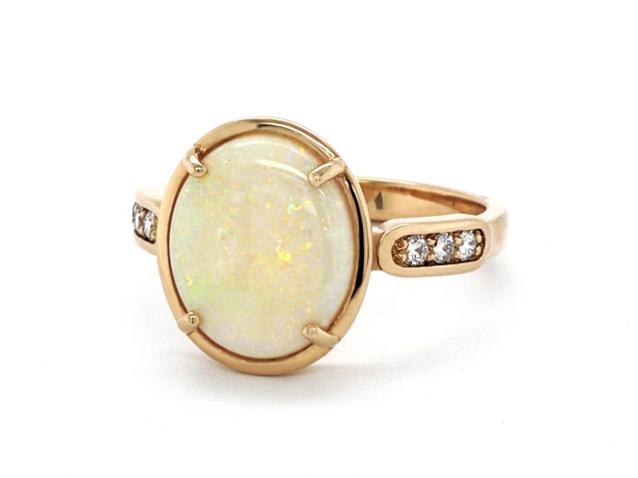 Injidup Solid White Opal & Diamond Ring